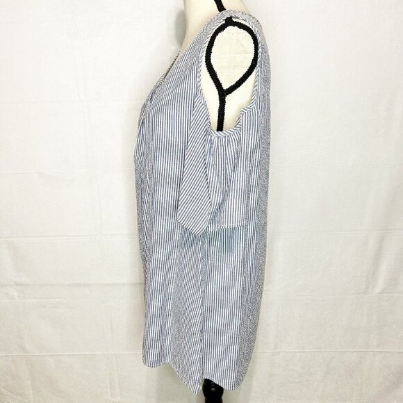 Vanilla Bay Blue White Striped Seersucker Cold-Shoulder Top Tunic Size L - Picture 4 of 7